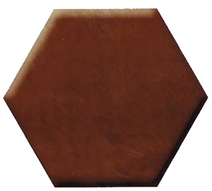 Brown hexagon-shaped tile with a wood-like texture and subtle shading on the edges