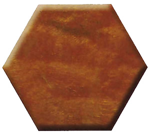 Brown hexagonal ceramic tile with a warm, glazed, marbled surface.