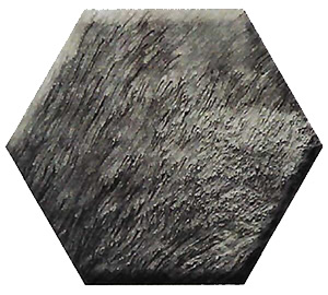 Dark gray hexagonal tile with a rough, brushed texture.